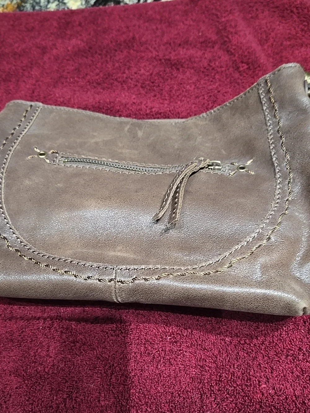 The Sak Brown Leather Satchel with Front Zip Pocket